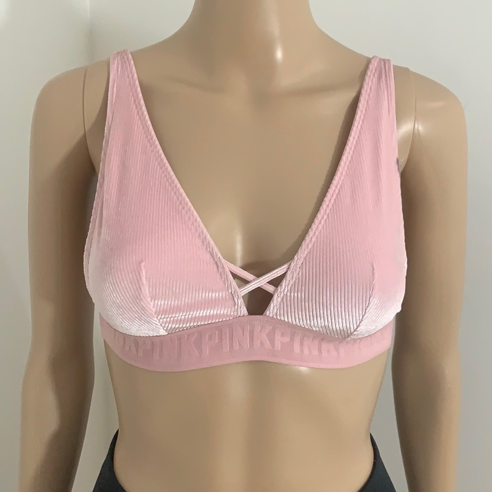 New Victoria's Secret Pink Lace Front Ribbed Bralette Pink
